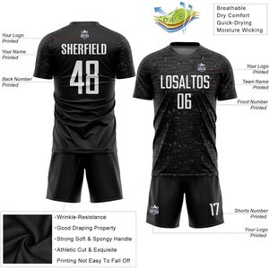 Conjunto de Camiseta de Fútbol Personalizada Sublimada 100% Poliéster con Cuello Redondo, Unisex, Negra, Absorbente de Humedad, Manga Corta, Uniformes de Equipo con Nombre - Product Image 3