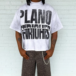 T-shirts blancs graphiques personnalisés pour hommes, T-shirts de créateur, T-shirt streetwear imprimé coupe ample, T-shirt triple couche - Product Image 1