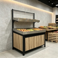 Étagère de présentation robuste en métal pour fruits et légumes avec bacs en acier inoxydable divisés et armoire de rangement sous pieds pour produits biologiques