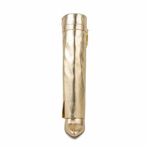 <span class=keywords><strong>Stivali</strong></span> Alti al Ginocchio da <span class=keywords><strong>Donna</strong></span> di Marca Famosa con Tacco a Zeppa, Design Personalizzato in Ecopelle Metallizzata con Lucchetto - Product Image 2