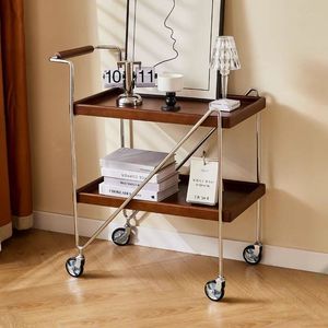 Minimalist Trolley Cherry <b>Walnut</b> 2 Tier Mobile <b>Coffee</b> <b>Table</b> Storage Shelf Living Room Bedroom Study Dining Cart - Product Image 1