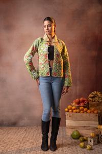 Handmade <b>Kantha</b>-Style Floral Patchwork Quilted <b>Jacket</b> Printed Cotton Breathable & Eco-Friendly 100% Cotton Shell - Product Image 4