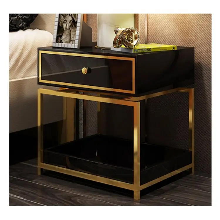New Modern Wood Metal Glass Nightstand Side Table  End Bedroom Bedside Table Night Stand