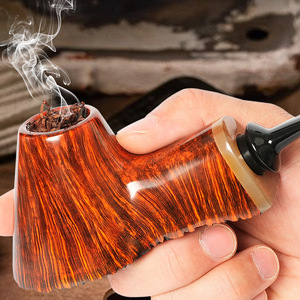 Muxiang Wooden Tobacco Pipe Thick Bowl Clear Wood Grain Straight Type For Men - Product Image 5