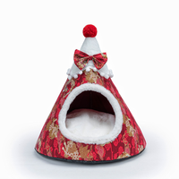 Lit-tente pour chien et chat en tissu en forme de sapin de Noël, multicolore, pour festivals, vente en gros, avec chaleur hivernale, semi-fermé
