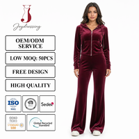 Ensemble deux pièces décontracté pour femme Joydressing : haut à capuche zippé bordeaux et pantalon large