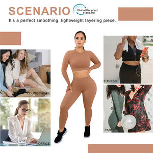 HEXIN Custom 2 pezzi Eco Friendly Yoga vestiti manica lunga Sport Crop Top Gym Suit Plus Size Yoga GYM Wear set Fitness donna - Product Image 3