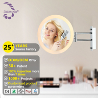 Modern Hotel Project Design Adjustable Arms Wall Mirror Foldable Carbon Steel Magnifying X10 LED Bathroom Vanity Mirrors