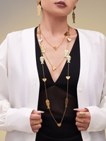 Collier long élégant et tendance en acier inoxydable plaqué or PVD, motif cœur, trèfle, étoile, bijoux étanches, cadeau pour femme