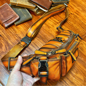Saco de peito dos homens de couro genuíno High-end Retro escovado cor um ombro Crossbody versátil couro saco da cintura - Product Image 2