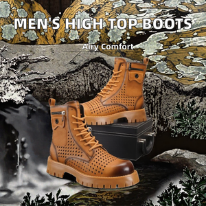 Men's Fashionable High Top Short <b>Boots</b> with Thick Sole Increased Height Outdoor Mesh Rubber Insole-Breathable Motorcycle <b>Boots</b> - Product Image 1