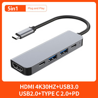 Station d'accueil 5 en 1 Type-C 4K HD USB3.0 5 Gbps 100 W PD Charge rapide Hub USB C pour ordinateur portable Macbook Téléphone portable Tablette
