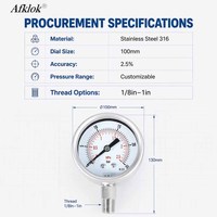 Manomètre à huile personnalisable en acier inoxydable 316, cadran de 100 mm, filetage mâle NPT 1/2, instruments de mesure de pression