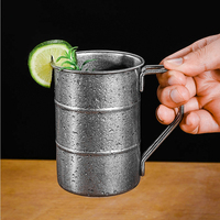 Tasse à bière en métal givré 350 ml (12 oz) pour l'extérieur, en acier inoxydable 18/8, pour boissons fraîches, café, cola, avec poignée, type baril