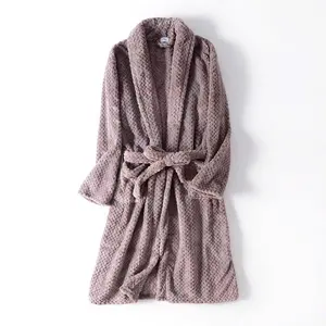 Klaar Om Luxe Ananas Wafel Pluche Fleece Vrouwen Business Kraag Bulk Winter Badjas Groothandel