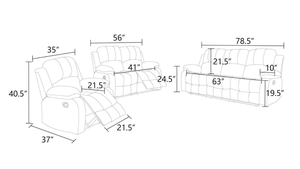 Black Semi PU and 3-Piece Couch <b>Living</b> <b>Room</b> <b>Sofa</b> Set - Product Image 6