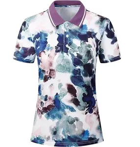 Camisa polo de golfe feminina slim fit para mulheres, roupa de golfe com logotipo bordado floral, roupa polo para mulheres, design personalizado