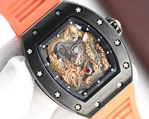Montre mécanique avec mouvement automatique étanche, couleur orange, design sculpté dragon - Product Image 2
