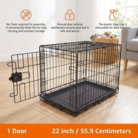 Cage pliable pour chien en fil métallique avec plateau amovible, porte simple, panneau de séparation, pliable pour le transport, 22 x 13 x 16 pouces, noir
