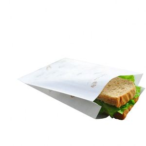 Bolsa de Papel Kraft Blanca Desechable y Reciclable para Alimentos, Impresión Flexográfica, con Asas, para Envasado de Sushi y Comida Rápida - Product Image 1