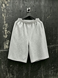 Shorts Bermuda en coton gris pour homme, taille élastique, couleur unie, tricoté, respirant, décontracté, sport - Product Image 1