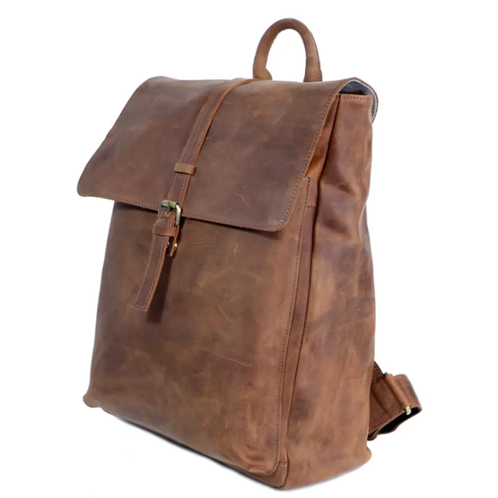 Custom manufacturer classic waterproof business brown leather backpack zaino da uomo beg galas kulit