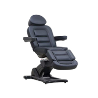 Fauteuil de Dermatologie Électrique Qunpeng à 4 Moteurs, Lit de Beauté Noir, Chaise Cosmétique de Luxe Inclinable, Table Rotative à 360° pour Salon