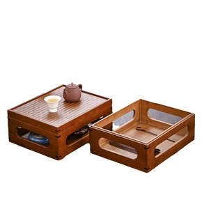 Caja de almacenamiento de doble capa tejida de bambú con tapa, organizador de escritorio para juego de té y tetera de arcilla púrpura, almacenamiento de tazas de té - Product Image 5