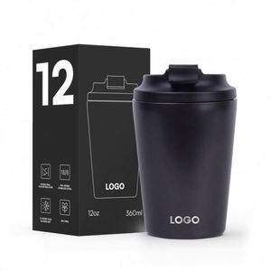 Eco-Friendly Double Wall Stainless Steel Insulated 12oz <b>Reusable</b> Leak-proof Recyclable Travel Coffee Tumbler <b>Cups</b> with PP Lid - Product Image 2