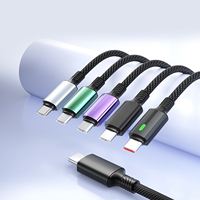 Câble USB A vers 5 ports Type C avec indicateur LED, cordon rond tressé en nylon 5 en 1, charge rapide PD 100W pour plusieurs appareils