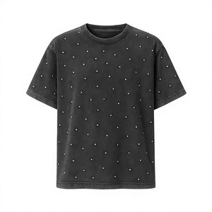 Camisetas de Hombre al por Mayor, 100% Algodón Grueso, Diseño Personalizado con Pedrería, Lavado Ácido, Estilo Urbano, Corte Holgado - Product Image 1