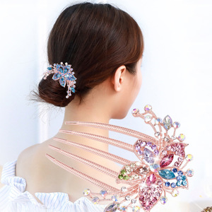 En gros, Pince à cheveux peigne à cinq dents en alliage incrustée de diamants, motif fleur colorée, élégante pour <span class=keywords><strong>chignon</strong></span> femme - Product Image 4