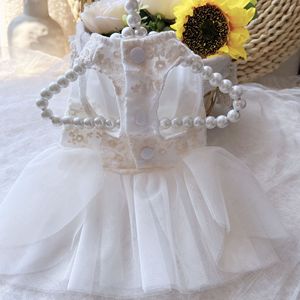 White Tulle Dress <b>For</b> Dogs And <b>Cats</b> Princess Cut Skirt With Bow Decorative Pet <b>Clothes</b> Starlight Wedding Dress Style - Product Image 3