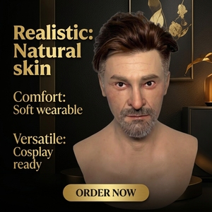 Masque facial masculin en silicone ultra-réaliste avec barbe, masque intégral pour cosplay, accessoire <span class=keywords><strong>de</strong></span> film, déguisement, masque <span class=keywords><strong>de</strong></span> célébrité en silicone - Product Image 3