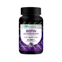 Complément Cheveux Peau Ongles Biotine Collagène Kératine 25000mcg, Vitamine B Complexe, Sans OGM, Sans Gluten, Soutien Beauté, 60 Capsules