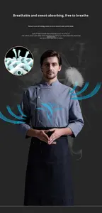 Uniforme de chef blanc avec logo personnalisé, à manches longues, à une seule rangée, pour usage hôtelier, veste de cuisine, tissu en sergé de polyester/coton - Product Image 4