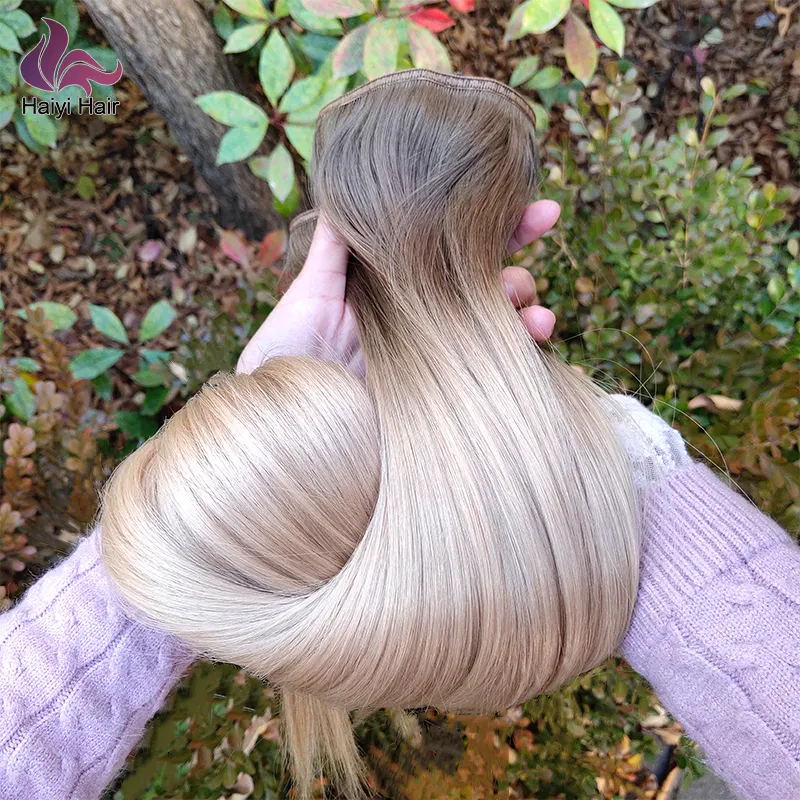الشعر الروسي بشرة الانحياز ريمي العذراء شقة لحمة خصلات مزدوجة لتطويل الشعر