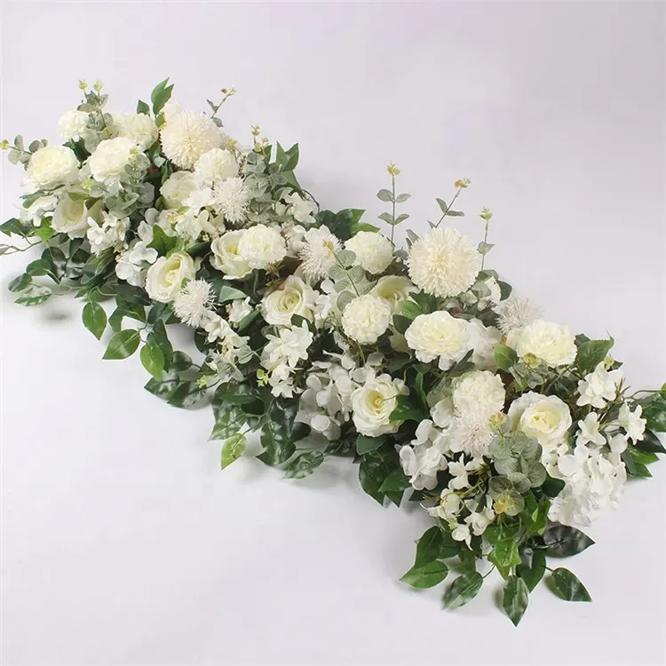 High Quality Artificial Rose Green Leaves flowers for wedding decoration stage Flower Table Runner