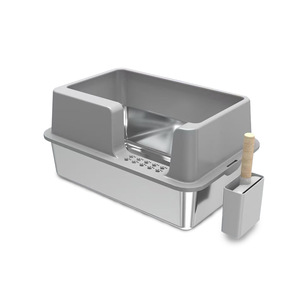 Stainless Steel <b>Cat</b> Litter <b>Box</b> Rectangle Extra Large High Fence Deepened Splash Proof Semi Enclosed <b>Cat</b> Toilet - Product Image 3