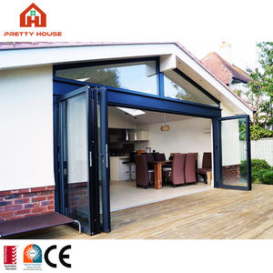 Portes pliantes modernes coulissantes en aluminium, grille en métal, façade en verre - Product Image 3