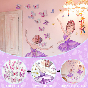 Adesivo da parete per ragazza danzante di balletto più 12 adesivi da parete decorativi a farfalla doppia Stereo - Product Image 5