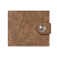 Dompet Retro gaya pendek Pria, simpel, kapasitas besar, desain tipis, banyak slot kartu, lipat ganda dengan penutup tombol.