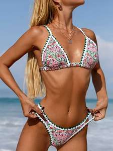 Women's Sexy Solid Color Block Two Piece Set Bathing Suit Eco-Friendly Quick Dry 100% Polyester Front Logo Bandeau <b>Swim</b> <b>Top</b> - Product Image 2