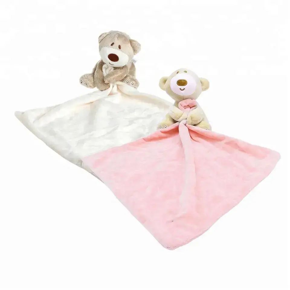 newest Plush Baby security blanket with animal toy soft head plush baby blanket with toys