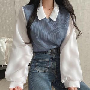 Chemisier polo pour femmes de <span class=keywords><strong>style</strong></span> coréen 2025 | Hauts <span class=keywords><strong>Streetwear</strong></span> Y2K | Conception d'épaule lâche - Product Image 4
