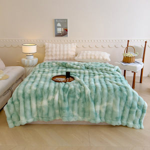 Tie Dye Luxury Fluffy Bed Throw <strong>100</strong>% <strong>Polyester</strong> Faux Rabbit Fur <strong>Blanket</strong> Short <strong>Plush</strong> <strong>Soft</strong> Nap Decorative Knitted <strong>Blanket</strong> - Product Image 5