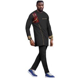 Costumes africains pour hommes, col rond, manches longues, chemises brodées à fermeture éclair, pantalons, ensemble 2 pièces, tenues imprimées Dashiki, grande taille, <span class=keywords><strong>mariage</strong></span> 2516036 - Product Image 4