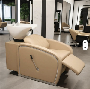 Nouveau mobilier de salon de beauté noir, chaise de coiffure noire et or avec bac - Product Image 5