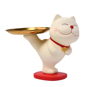 Lucky Cat Tray Ornament Resin Feng Shui Decorative Storage Home Decoration Entryway Gift - Product Image 3