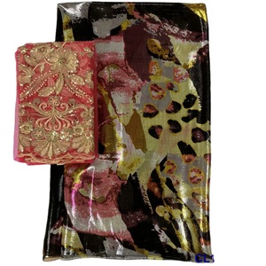 Tissu en soie pure Lisami multicolore 2+5 yards, en mousseline de soie métallisée, doux et luxueux, style soudanais Frasawei Dirac Garbasar Maqmal Toob - Product Image 1